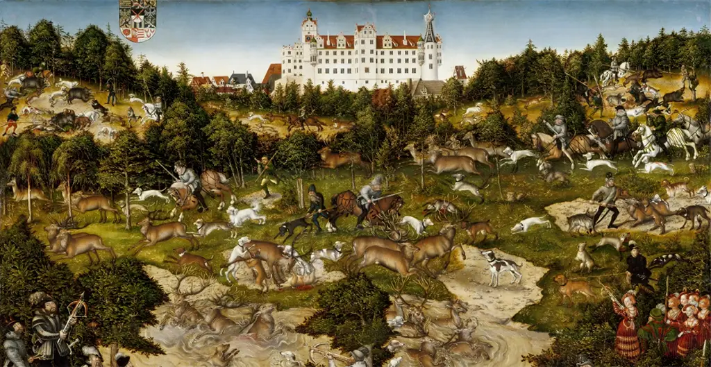 Hunt in Honour of Charles V at the Castle of Torgau in Detail Lucas Cranach